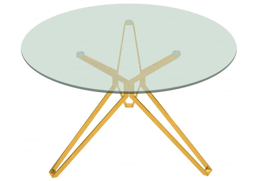 Table à manger ronde verre trempé et métal doré | Zelix