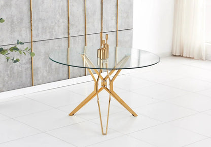 Table à manger ronde verre trempé et métal doré | Zelix