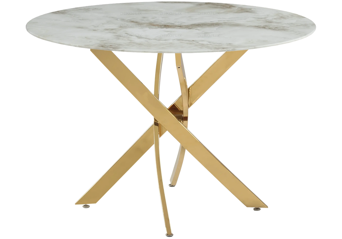 Table ronde marbre beige et pied acier doré | Koda