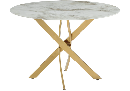 Table ronde marbre beige et pied acier doré | Koda