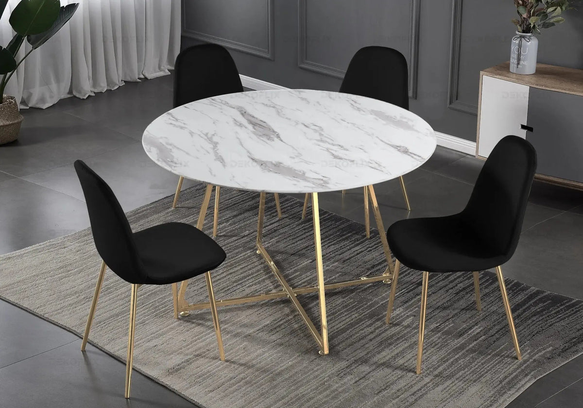 Table ronde effet marbre blanc pieds dorés 120 cm | Nico