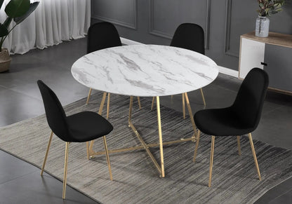 Table ronde effet marbre blanc pieds dorés 120 cm | Nico