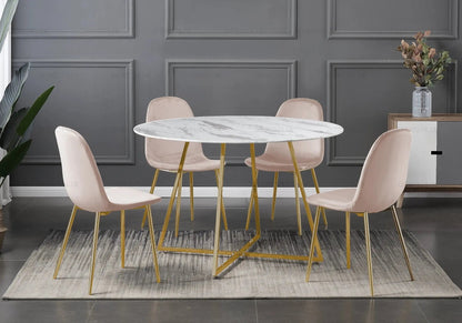 Table ronde effet marbre blanc pieds dorés 120 cm | Nico