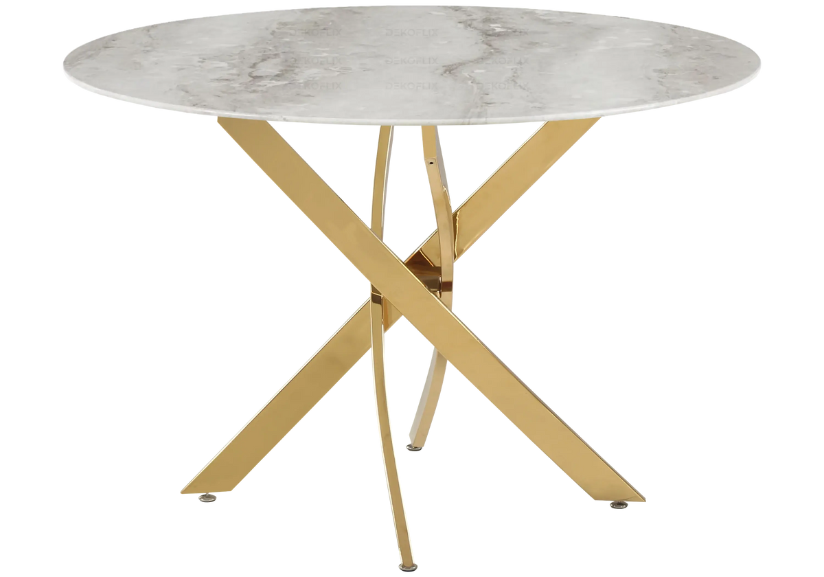 Table à manger ronde marbre gris et acier doré | Koda