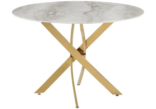 Table à manger ronde marbre gris et acier doré | Koda