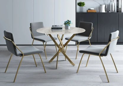 Table à manger ronde marbre gris et acier doré | Koda