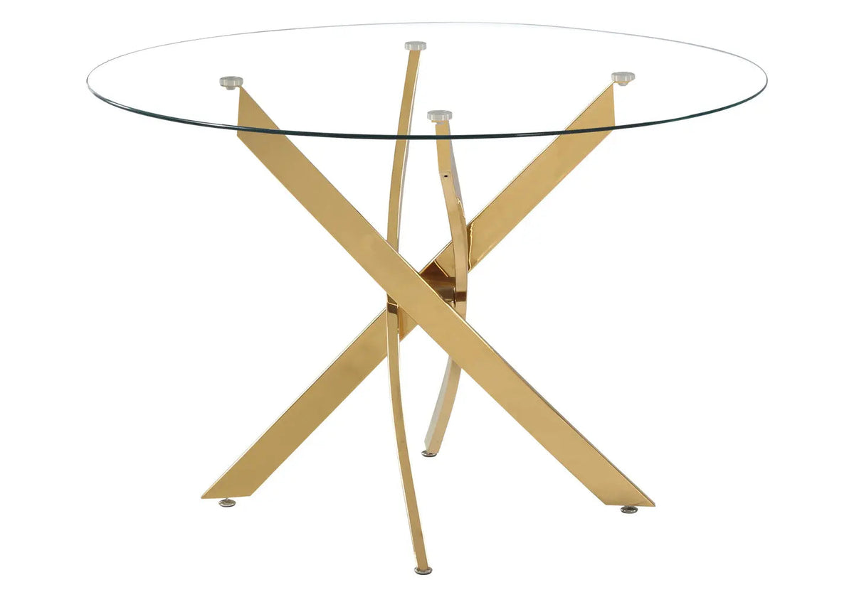 Table de salle à manger ronde dorée verre trempé | Koda