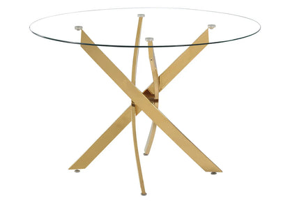 Table de salle à manger ronde dorée verre trempé | Koda