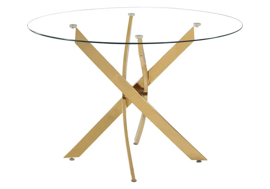 Table de salle à manger ronde dorée verre trempé | Koda