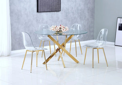 Table de salle à manger ronde dorée verre trempé | Koda