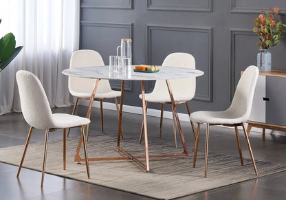 Table ronde marbre blanc et pieds or rose 120 cm | Nico