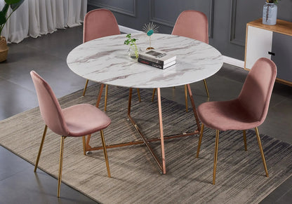 Table ronde marbre blanc et pieds or rose 120 cm | Nico