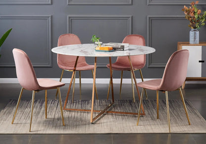Table ronde marbre blanc et pieds or rose 120 cm | Nico
