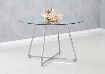 Table ronde verre trempé et pieds argent 120 cm | Nico