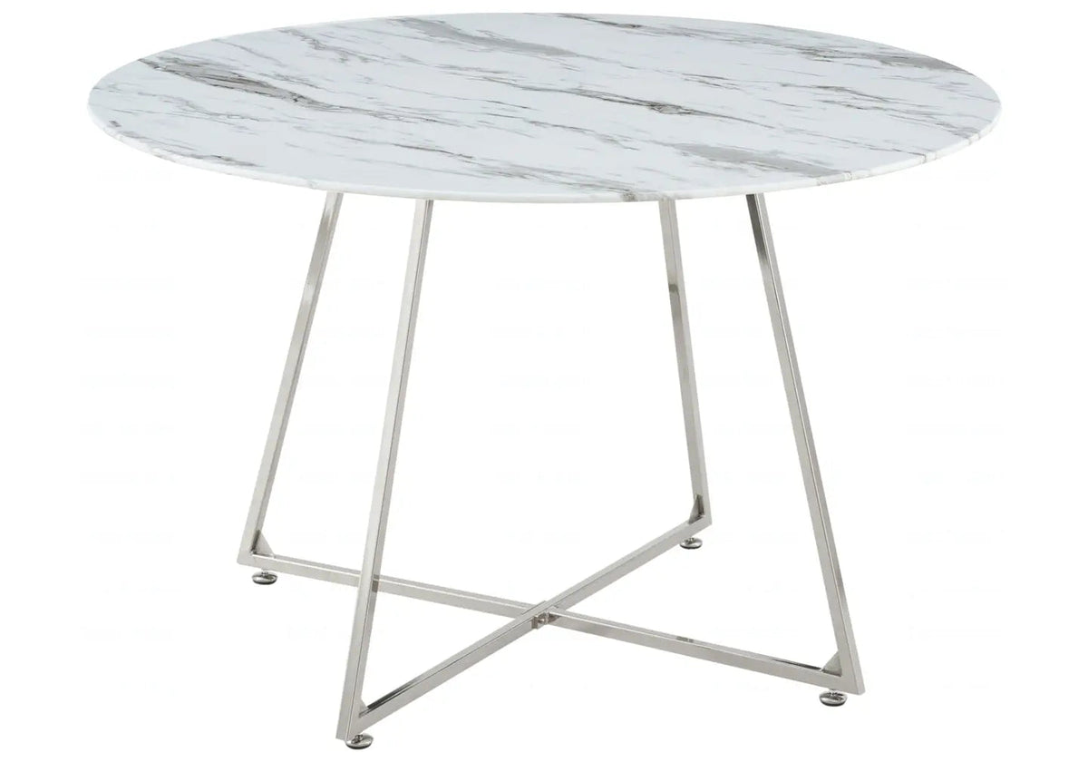 Table ronde salle à manger marbre blanc pieds argent | Nico