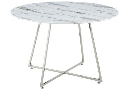 Table ronde salle à manger marbre blanc pieds argent | Nico