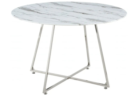 Table ronde salle à manger marbre blanc pieds argent | Nico