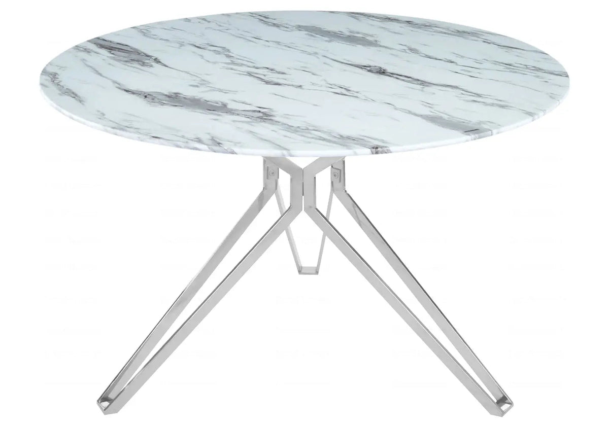 Table à manger ronde verre effet marbre blanc | Zelix