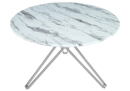 Table à manger ronde verre effet marbre blanc | Zelix