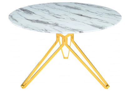 Table à manger ronde effet marbre blanc et doré | Zelix