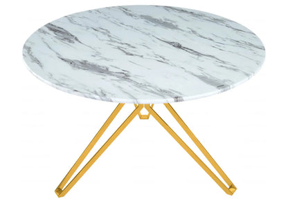 Table à manger ronde effet marbre blanc et doré | Zelix