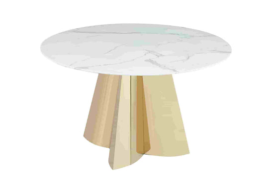 Table ronde de salon marbre blanc et doré | Zelix