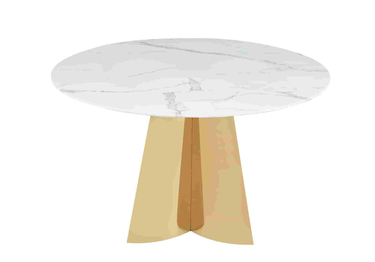 Table ronde de salon marbre blanc et doré | Zelix