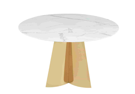 Table ronde de salon marbre blanc et doré | Zelix