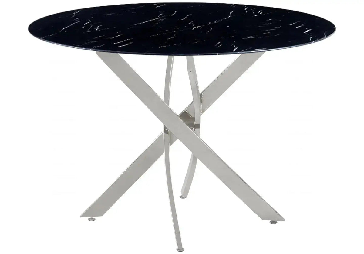 Table à manger ronde marbre noir et argenté | Koda