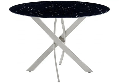 Table à manger ronde marbre noir et argenté | Koda