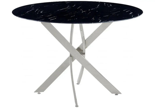 Table à manger ronde marbre noir et argenté | Koda