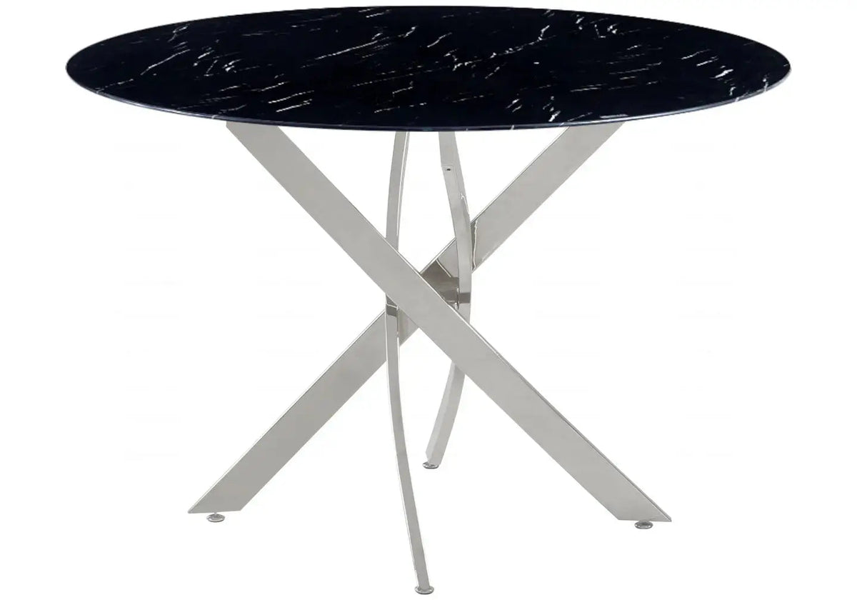 Ensemble table ronde marbre noir et 4 chaises roses | Koda