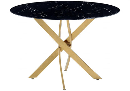 Table à manger ronde marbre noir et acier doré | Koda