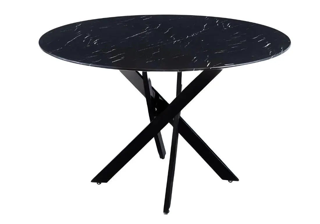 Table ronde noire effet marbre noir et acier | Koda