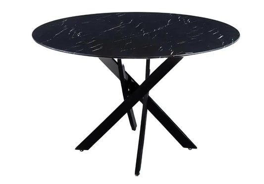 Table ronde noire effet marbre noir et acier | Koda