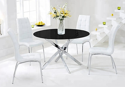 Ensemble table ronde noire et 6 chaises blanches | Mona