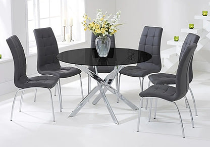 Ensemble table ronde noire et 6 chaises grises | Mona