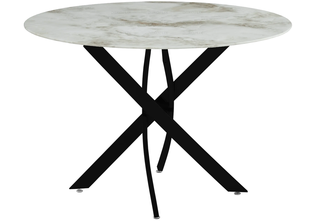 Table à manger ronde noire effet marbre beige | Koda