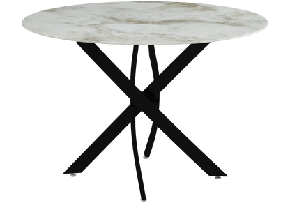 Table à manger ronde noire effet marbre beige | Koda