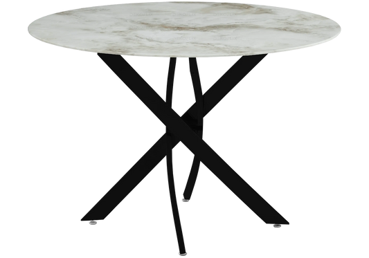 Table à manger ronde noire effet marbre beige | Koda