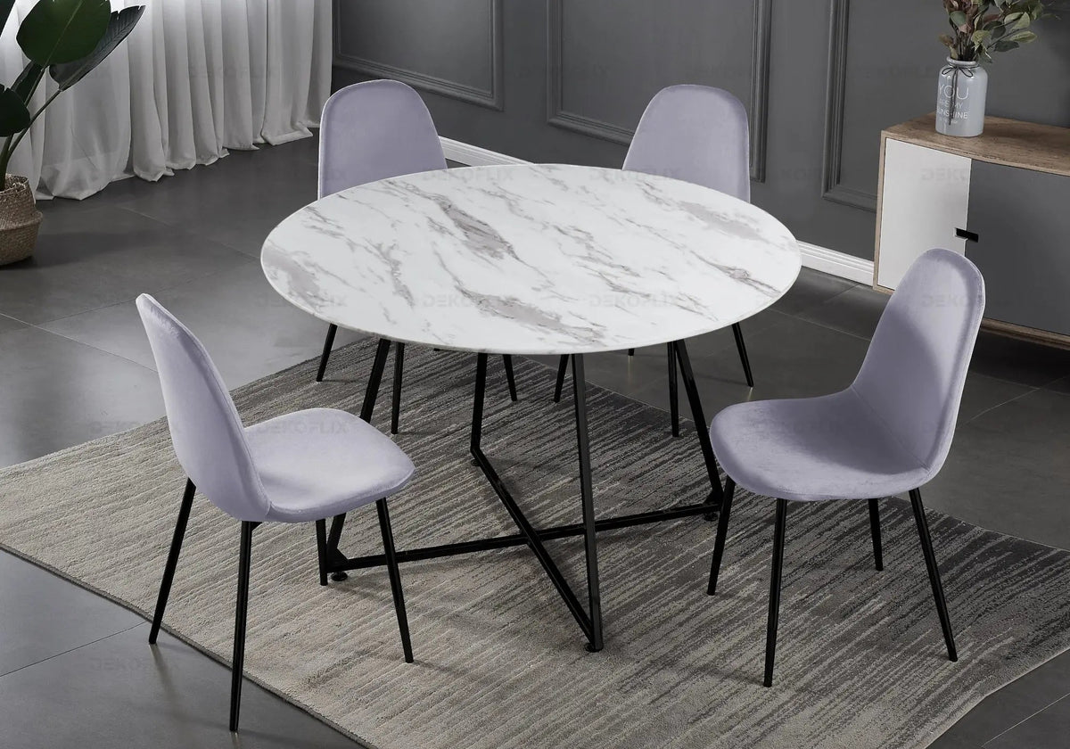 Table ronde marbre blanc 120 cm et pieds noirs | Nico