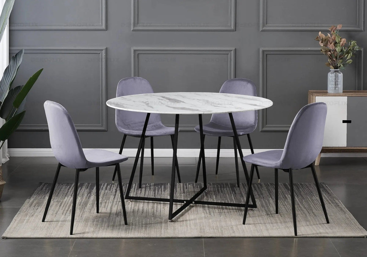 Table ronde marbre blanc 120 cm et pieds noirs | Nico