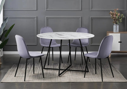 Table ronde marbre blanc 120 cm et pieds noirs | Nico