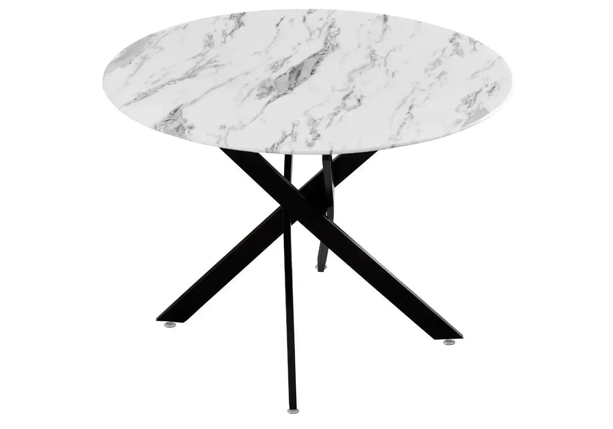 Table à manger ronde noire effet marbre blanc | Koda