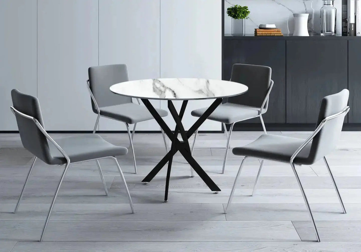 Table à manger ronde noire effet marbre blanc | Koda