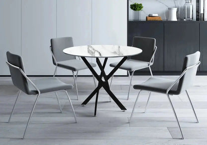 Table à manger ronde noire effet marbre blanc | Koda