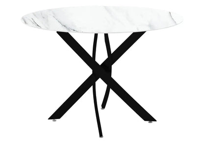 Table à manger ronde noire effet marbre blanc | Koda