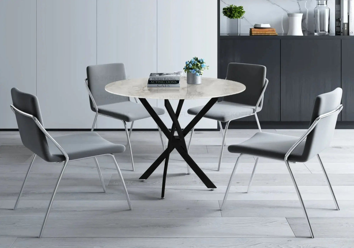 Table ronde noire acier effet marbre gris | Koda