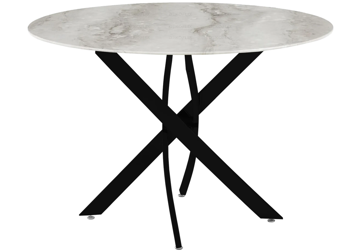 Table ronde noire acier effet marbre gris | Koda