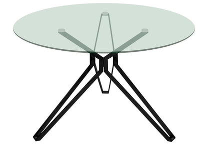 Table à manger ronde noire verre trempé et métal | Zelix